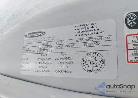 2022 GMC Savana 2500 Work Van from USA, damaged, VIN 1GTW7AF75N1241733